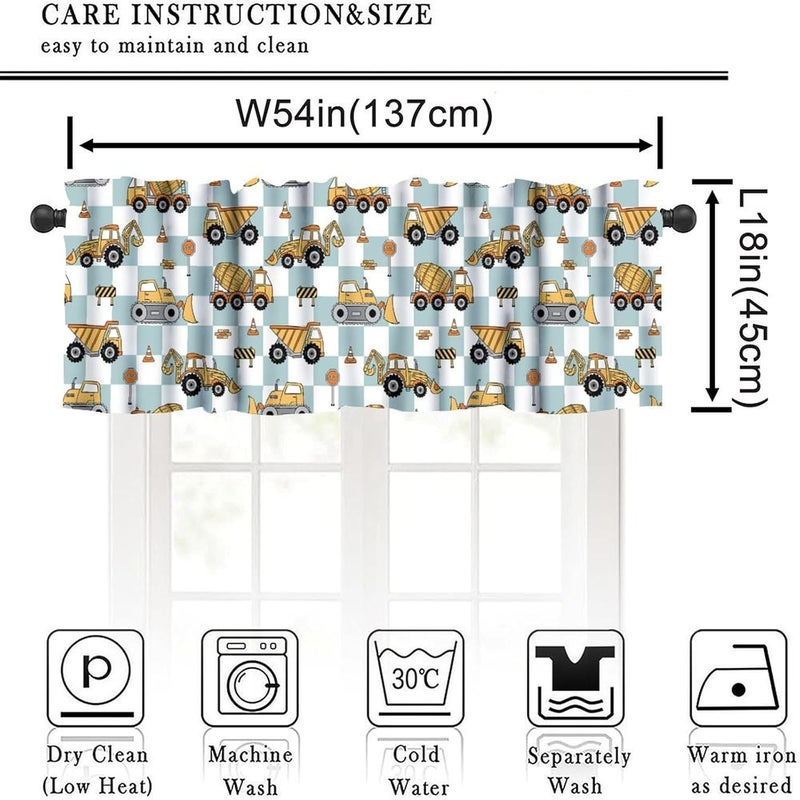YSWOW Kids Cartoon Car Valance Construction Tractor Trucks Excavator Art Printed Valance for Children Nursery Classroom Playroom Decor W54xL18in Fabric 1 Panel - Image 3